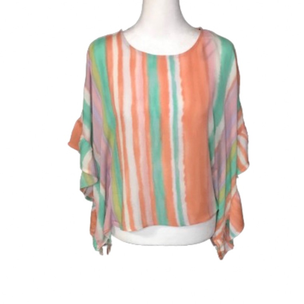 NWT Forever 21 Rainbow Batwing Sleeve Blouse Size Small